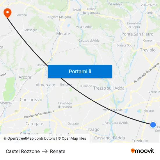 Castel Rozzone to Renate map