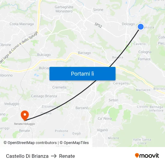 Castello Di Brianza to Renate map