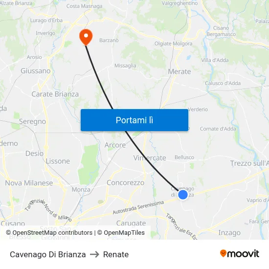 Cavenago Di Brianza to Renate map