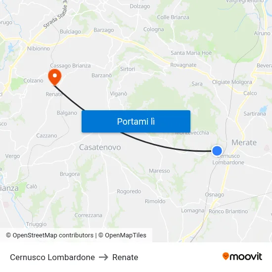 Cernusco Lombardone to Renate map