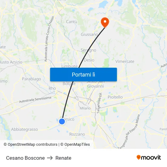 Cesano Boscone to Renate map