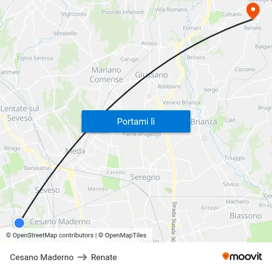 Cesano Maderno to Renate map