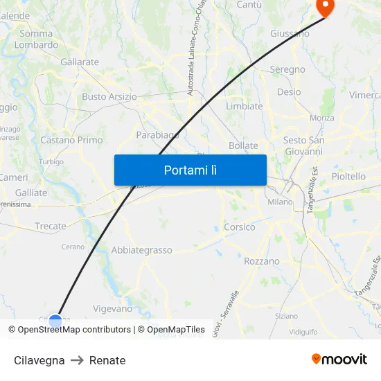 Cilavegna to Renate map