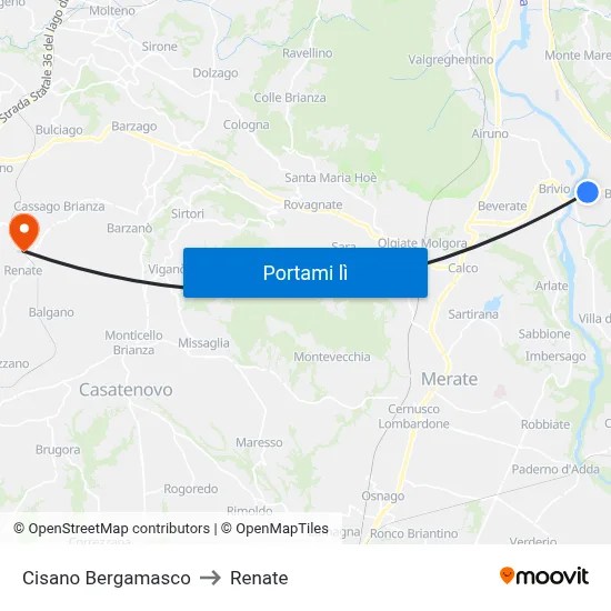 Cisano Bergamasco to Renate map