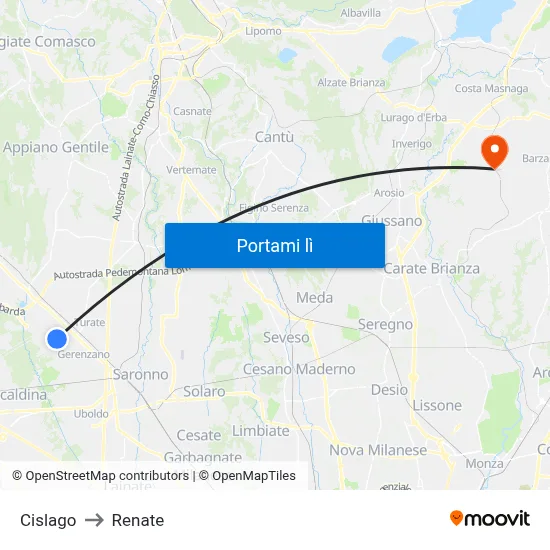Cislago to Renate map