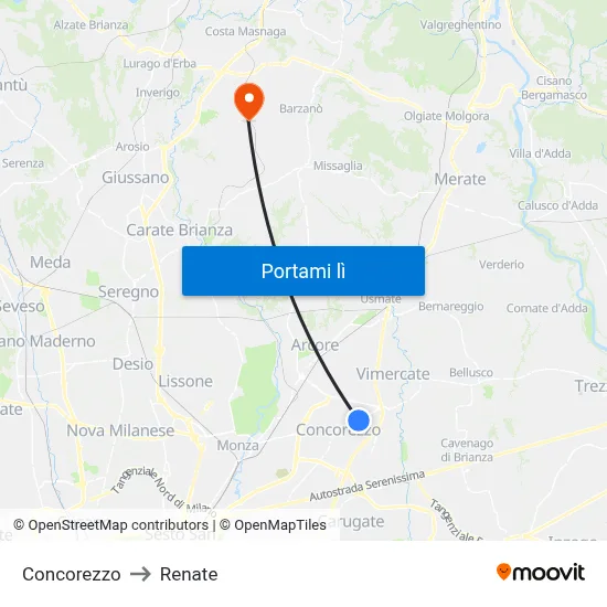 Concorezzo to Renate map