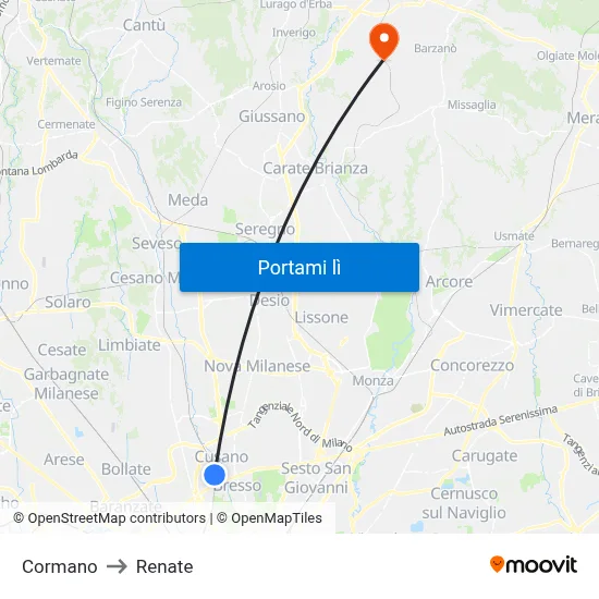 Cormano to Renate map