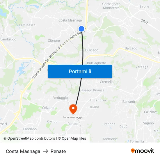 Costa Masnaga to Renate map