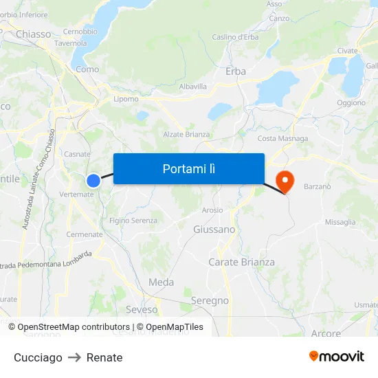 Cucciago to Renate map