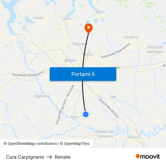 Cura Carpignano to Renate map