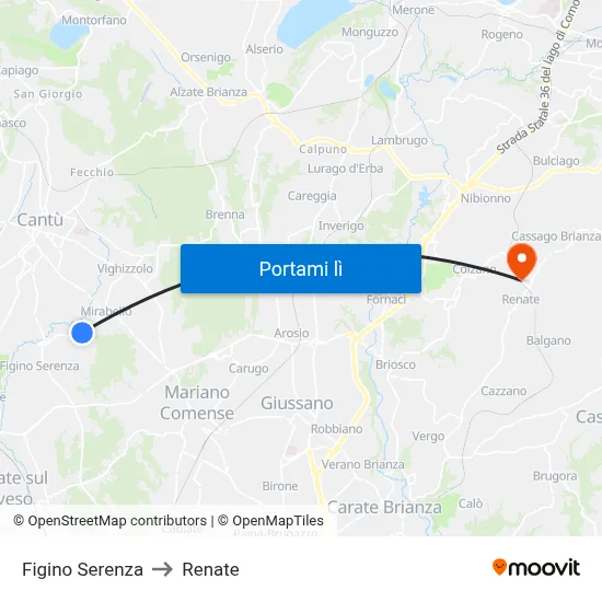 Figino Serenza to Renate map
