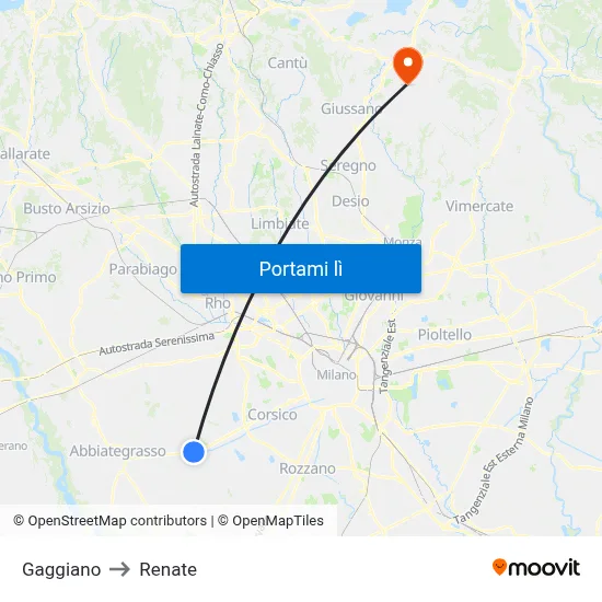 Gaggiano to Renate map