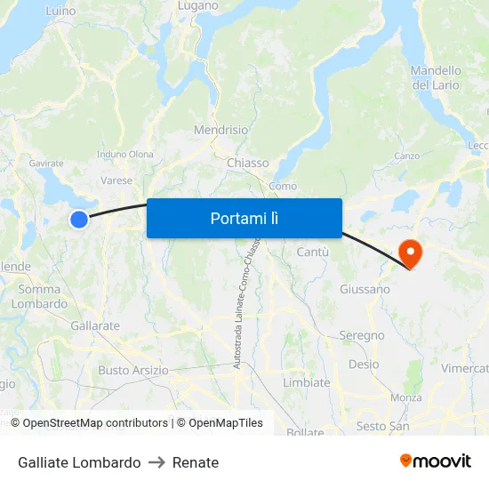 Galliate Lombardo to Renate map
