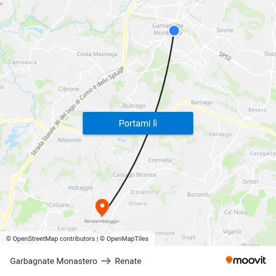 Garbagnate Monastero to Renate map