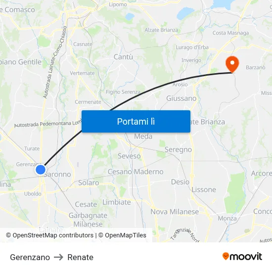 Gerenzano to Renate map