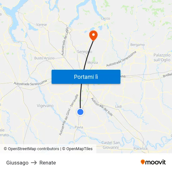Giussago to Renate map
