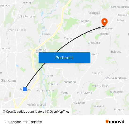 Giussano to Renate map