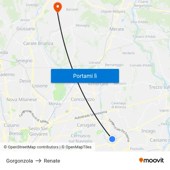 Gorgonzola to Renate map