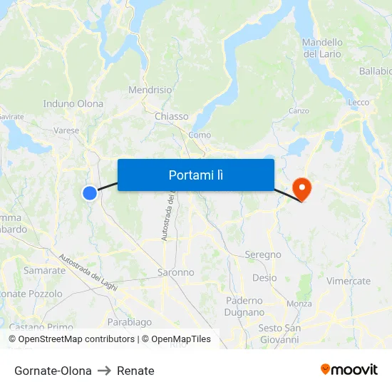 Gornate-Olona to Renate map