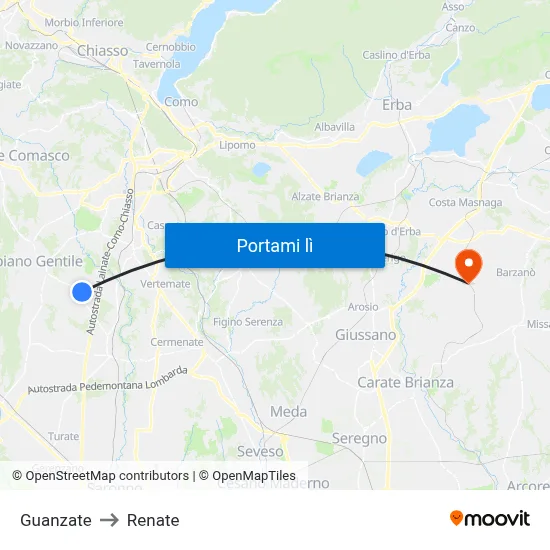 Guanzate to Renate map