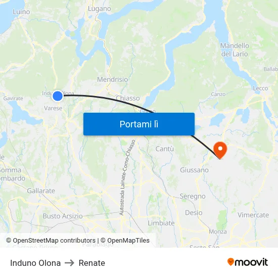 Induno Olona to Renate map