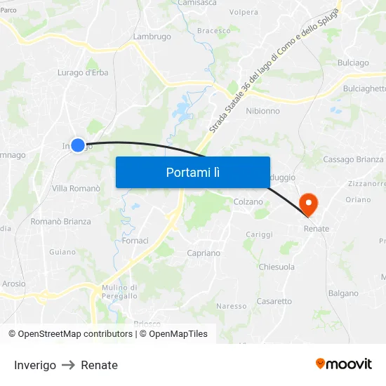 Inverigo to Renate map