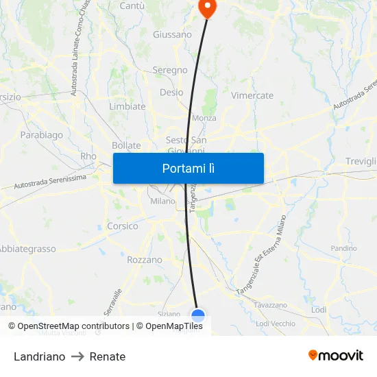 Landriano to Renate map