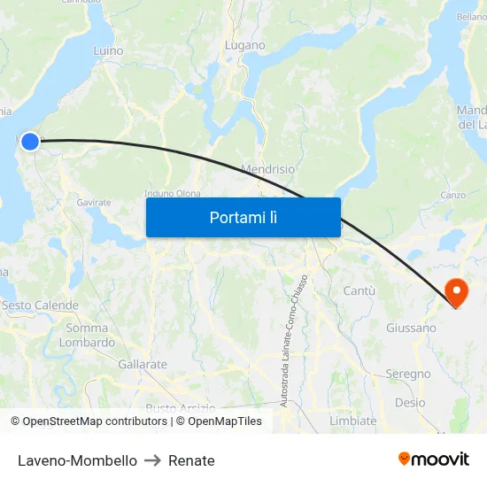 Laveno-Mombello to Renate map