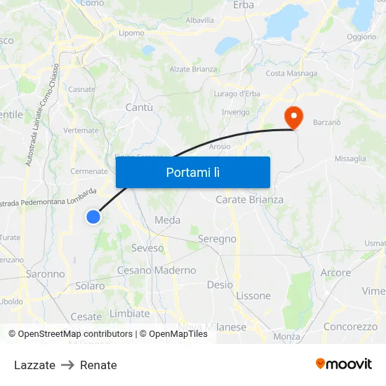 Lazzate to Renate map