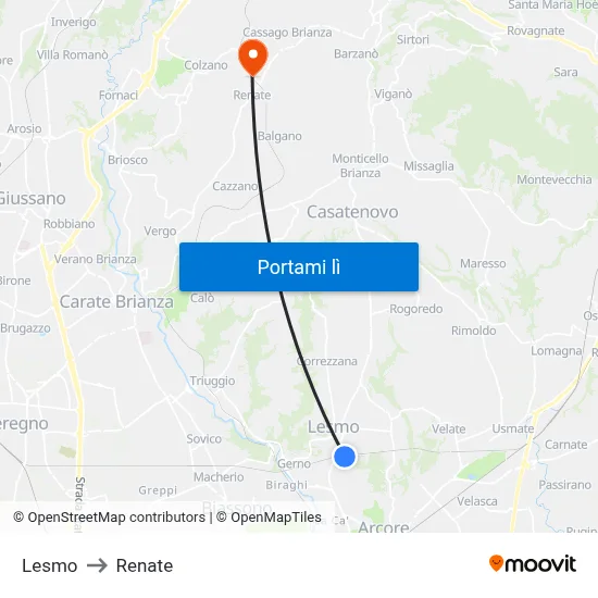 Lesmo to Renate map