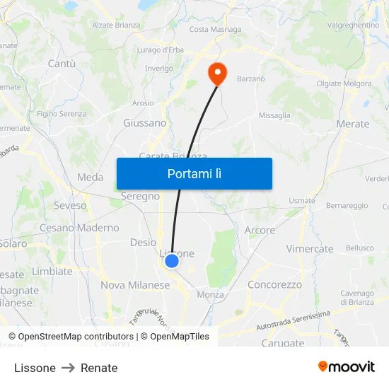 Lissone to Renate map