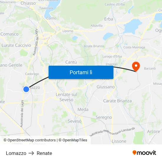 Lomazzo to Renate map