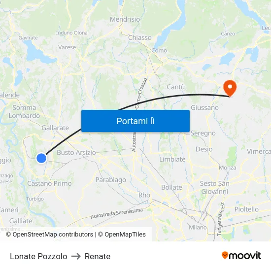 Lonate Pozzolo to Renate map