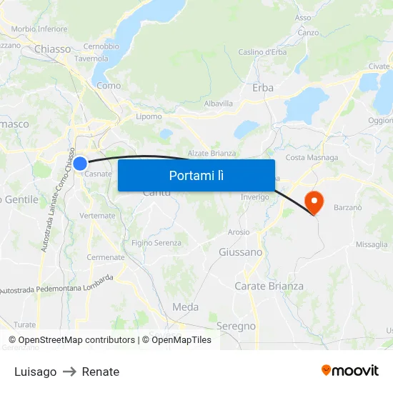 Luisago to Renate map