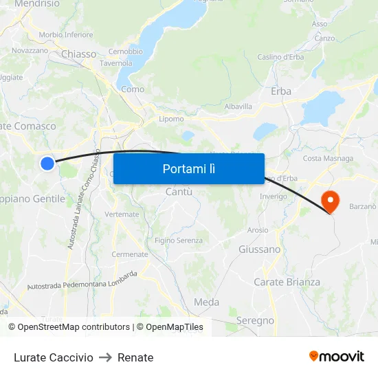 Lurate Caccivio to Renate map