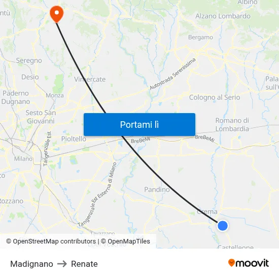 Madignano to Renate map