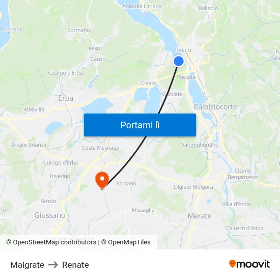 Malgrate to Renate map