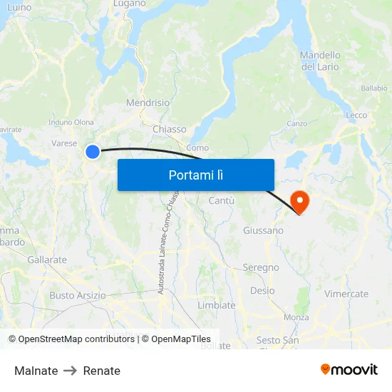 Malnate to Renate map