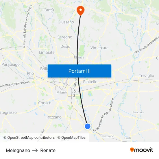 Melegnano to Renate map