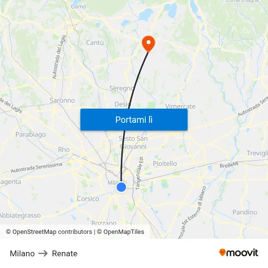 Milano to Renate map
