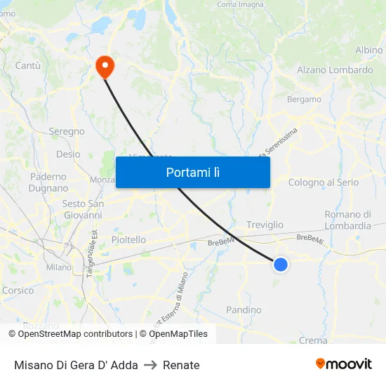 Misano Di Gera D' Adda to Renate map
