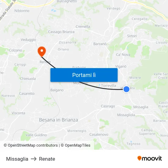 Missaglia to Renate map