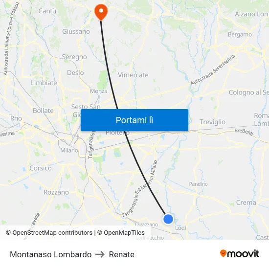 Montanaso Lombardo to Renate map