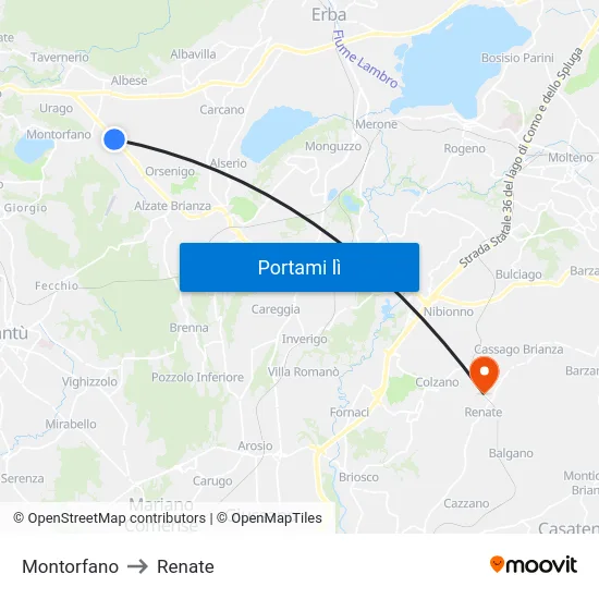 Montorfano to Renate map