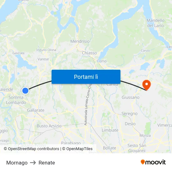 Mornago to Renate map