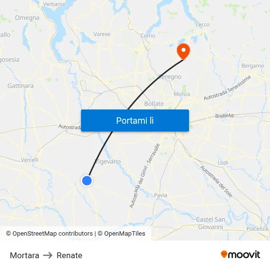 Mortara to Renate map