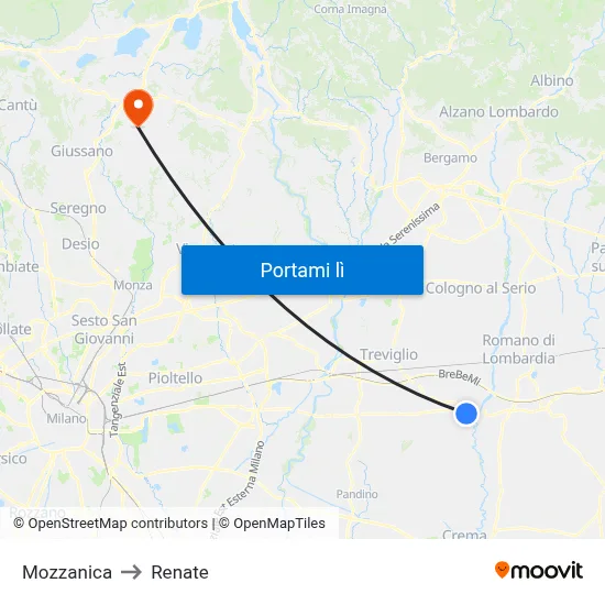 Mozzanica to Renate map