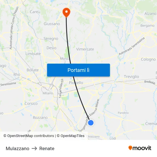 Mulazzano to Renate map