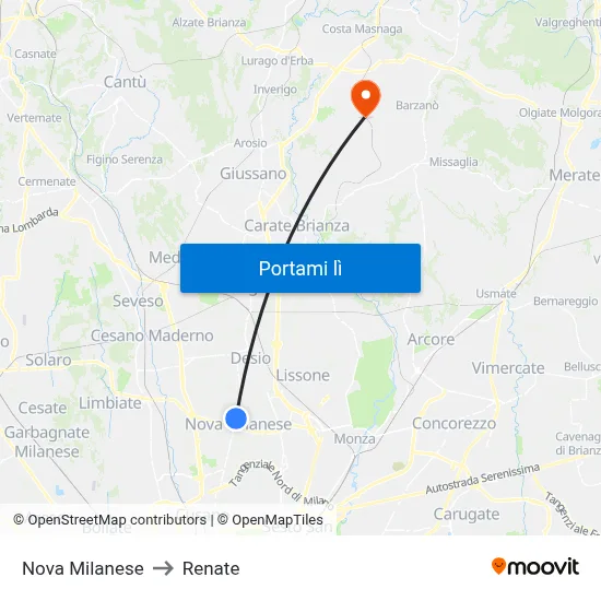 Nova Milanese to Renate map