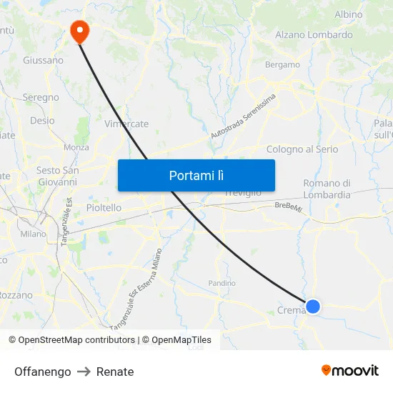 Offanengo to Renate map